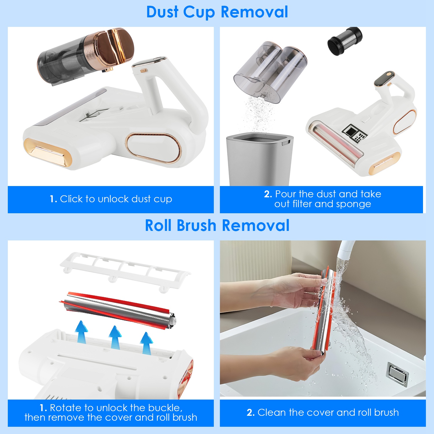 Mattress Vacuum Cleaner 16Kpa Bed Vacuum Cleaner Handheld Vacuums With Ultrasonic And UVC Light 18000 RPM Brushroll... image 7