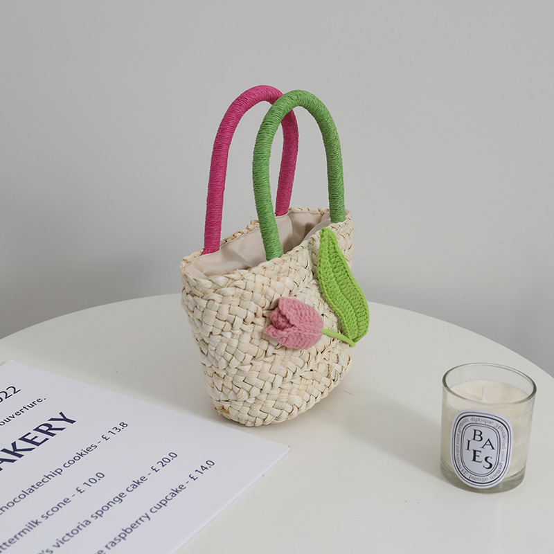 Tulip Flower Small Fresh Straw Bag Corn Husk Hand-woven