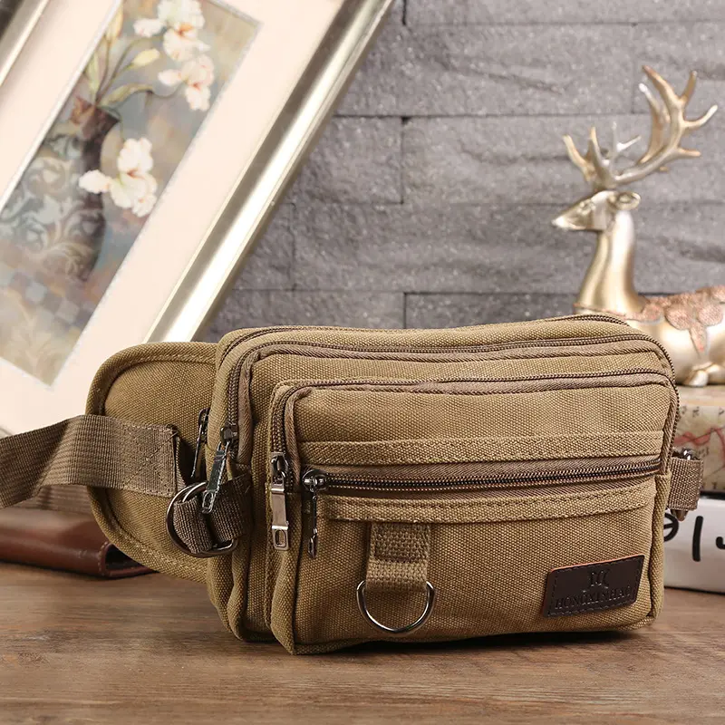 Canvas Fanny Pack With 4-Zipper Pockets Men
