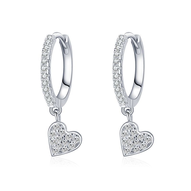 S925 Sterling Silver Heart-shaped Diamond Earrings