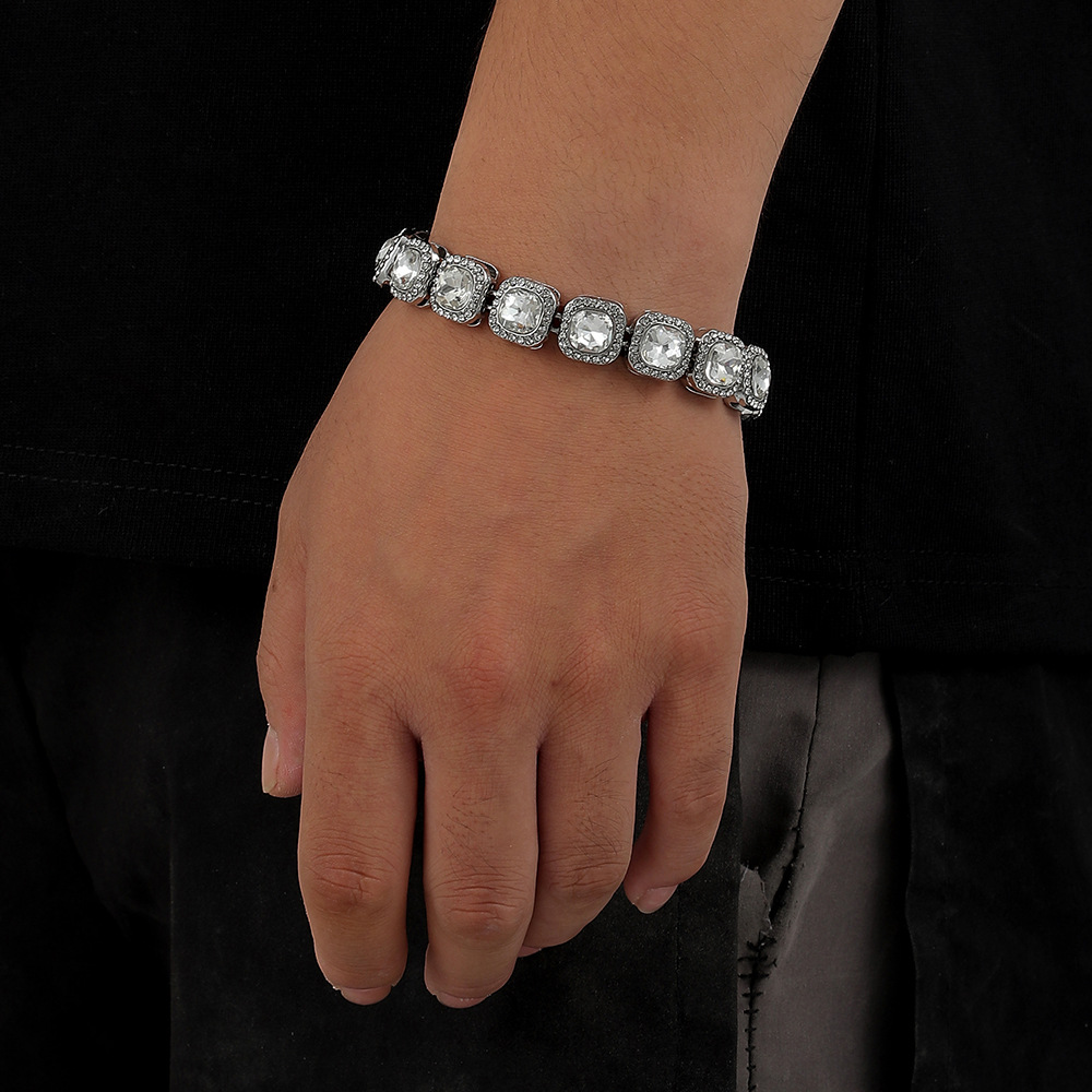 European And American Simple Hip-hop Geometric Round Square Diamond Full Diamond Bracelet