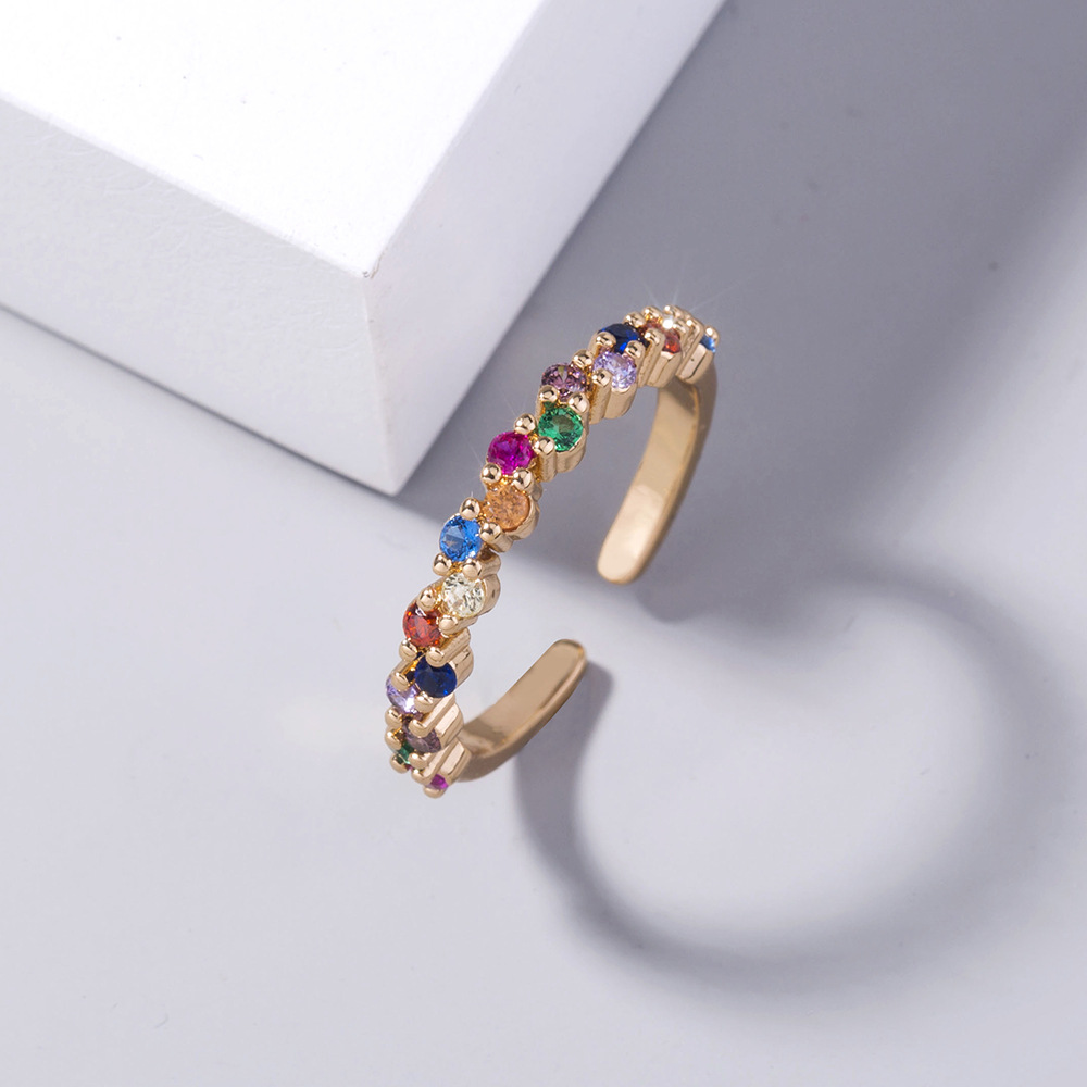 Simple And Versatile Trend Color Star Constellation Adjustable Opening Rainbow Zircon Ring