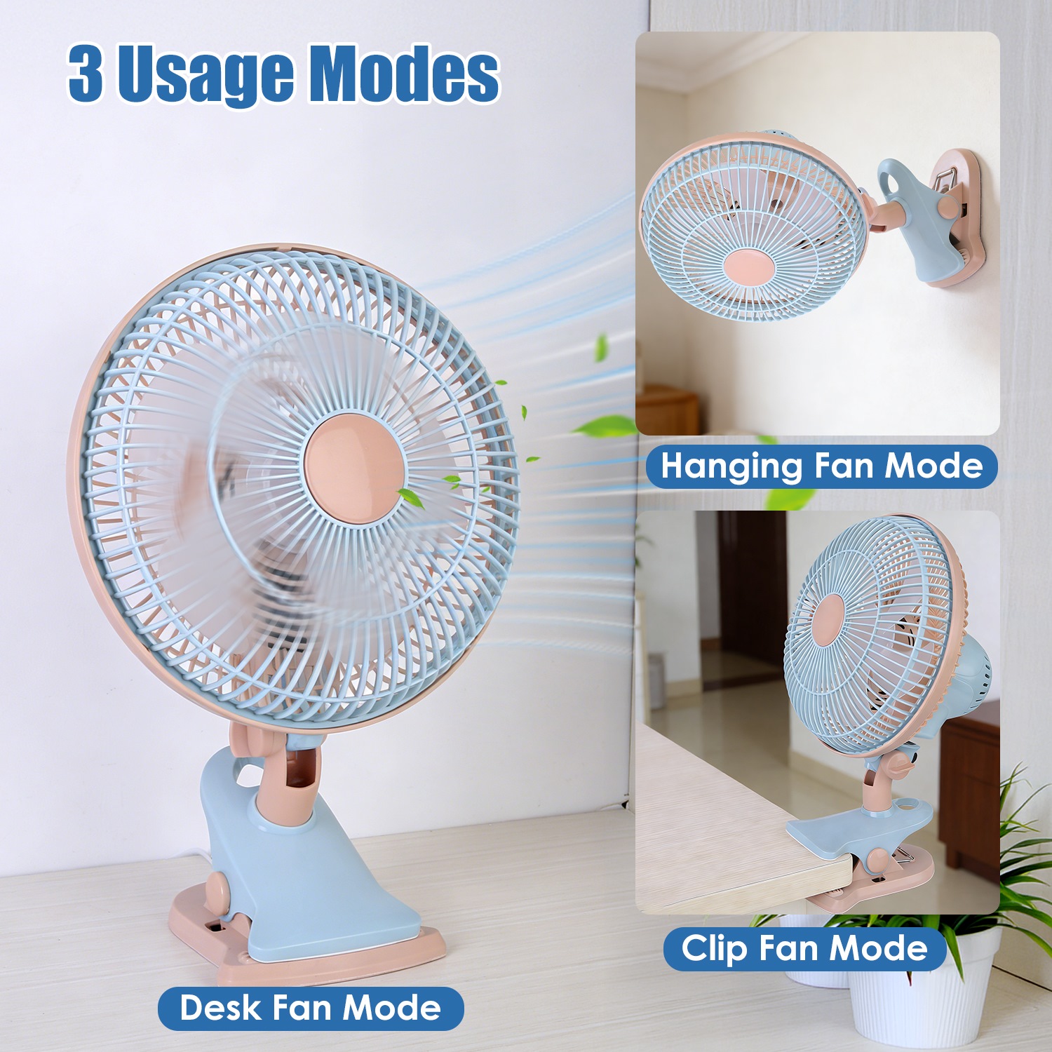 8.66In Oscillating Clip On Fan 2 Speeds Quiet Clamp Fan With 90 Degree Oscillating & Tilting Angle Desktop Wall Mount For Home Office Dorms Strollers