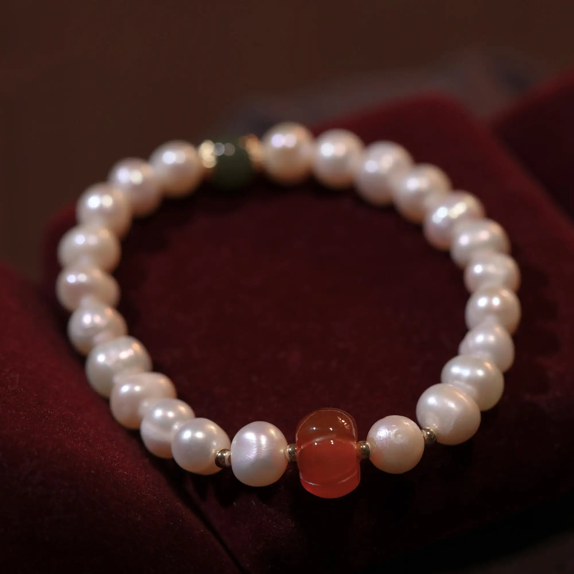 Natural Freshwater Pearls With Pumpkin Accessory Bracelet