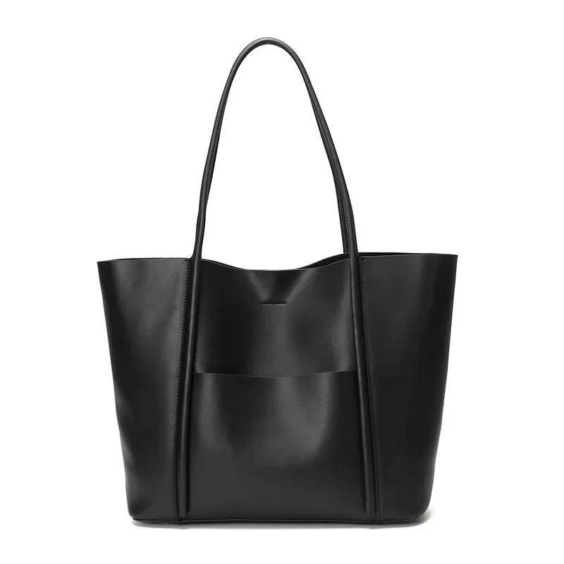 Women's Genuine Leather Tote Bag - Black