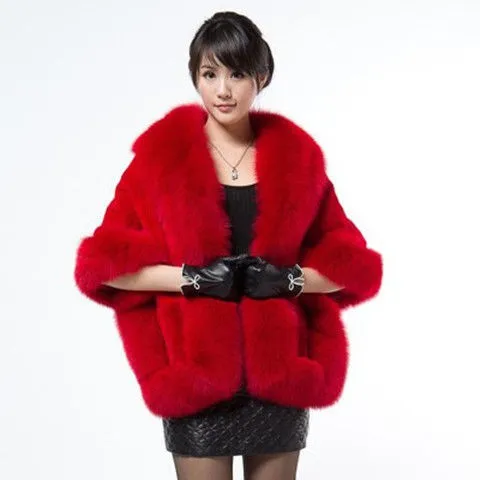 Faux Mink Dress Cloak Autumn And Winter Short Jacket Red - Shop at LoveMi