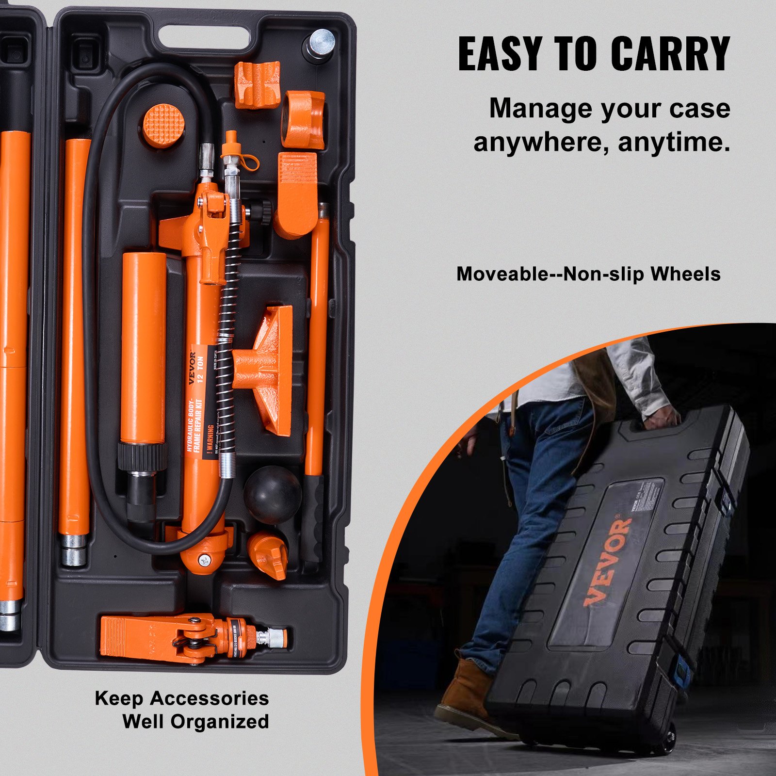 12 Ton Porta Power Kit Hydraulic Ram med 4.6 Ft 1.4 M Oil - Miniatyr 11