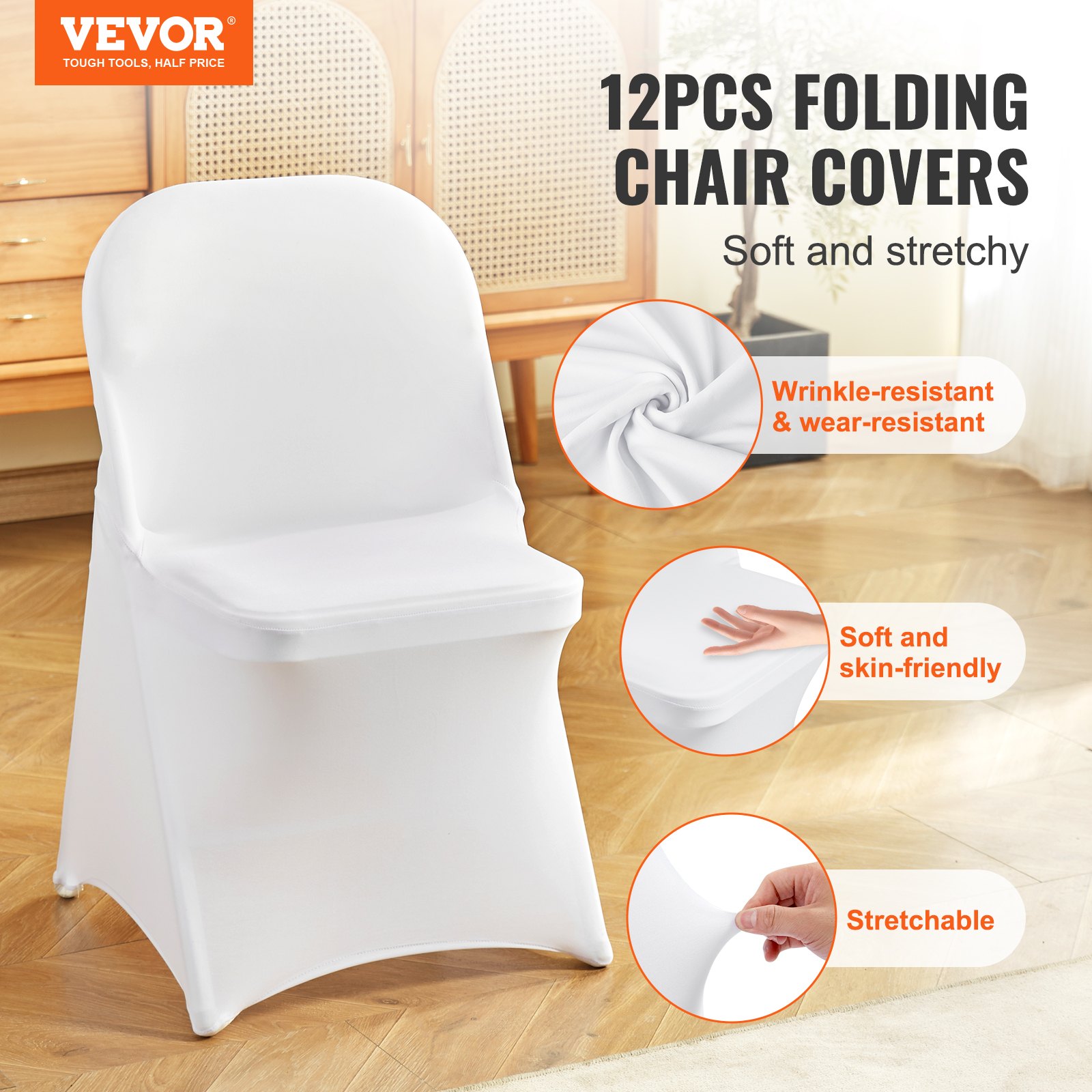 VEVOR White Stretch Spandex Chair Covers - 12 PCS, Folding Kitchen Chairs Cover, Universal Washable Slipcovers… - 2