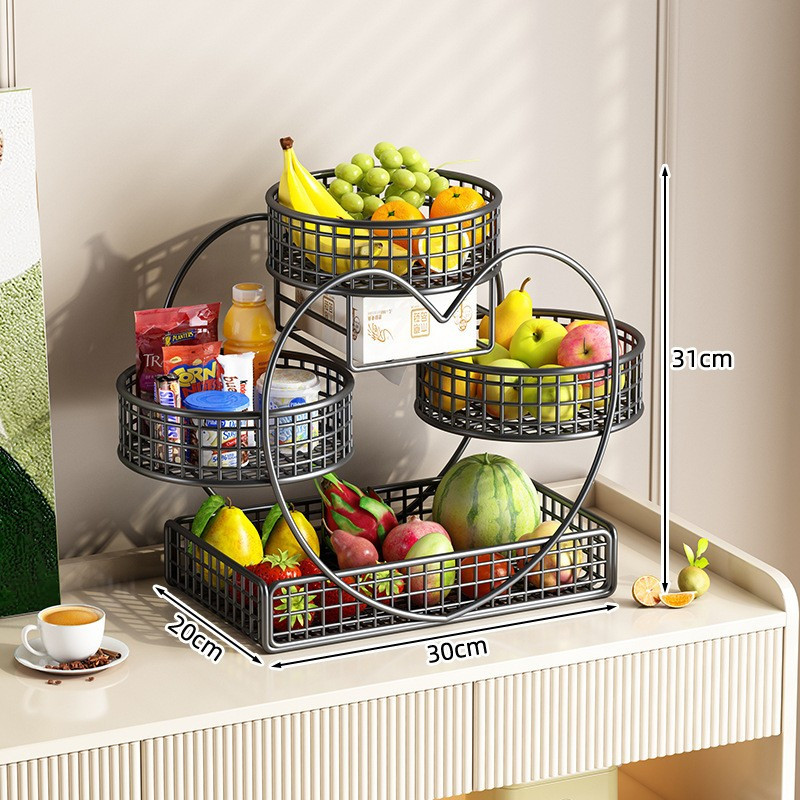 Heart Shaped 3 Tier Fruit Basket Metal Countertop Stand For Vegetables Bread — image 4