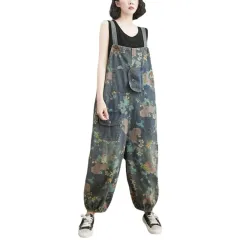 Western-style Large Denim Suspenders Loose Slimming One-piece Pants Women - View 1