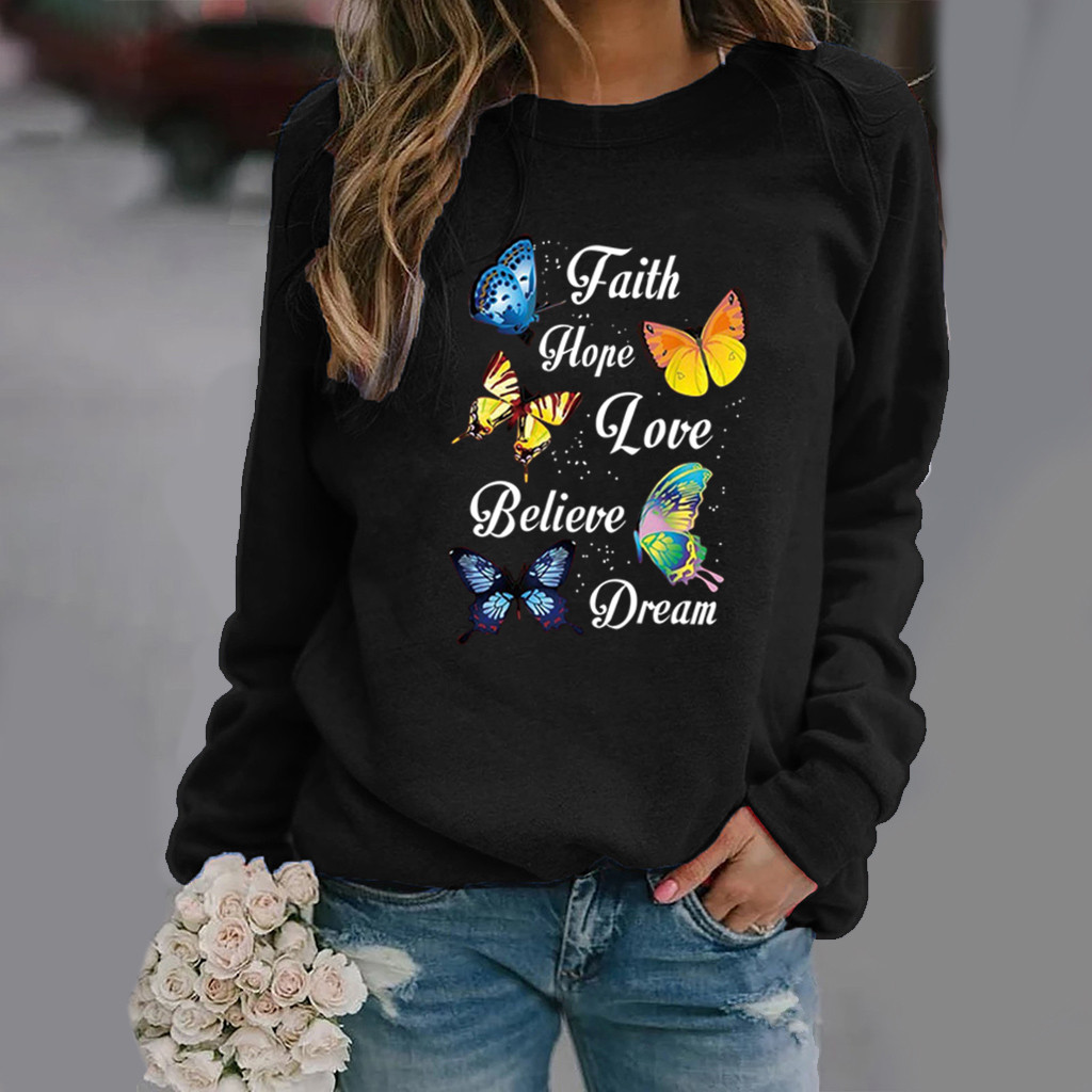 Title 10, Butterfly Print Long-sleeved Round Neck Sweatshirt