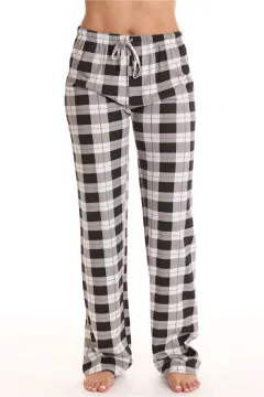 Classic Plaid Home Casual Loose Women's Pants - Black - View 1