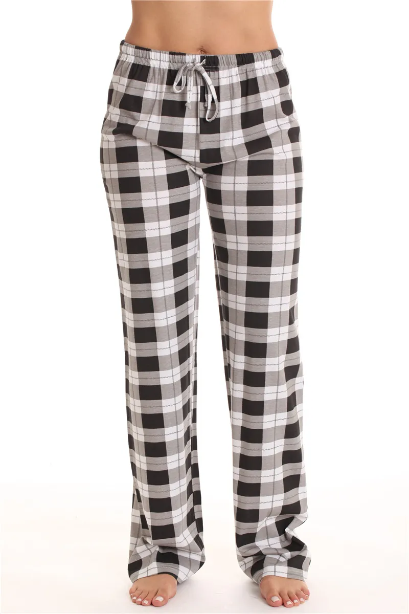Classic Plaid Home Casual Loose Women's Pants - Black