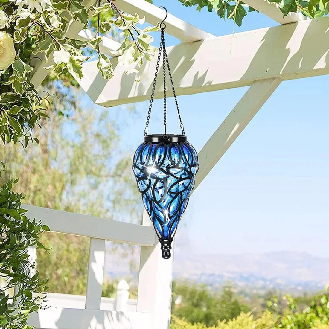 Outdoor Garden Solar Powered LED Light Lantern Hanging Yard Decoration Lamp