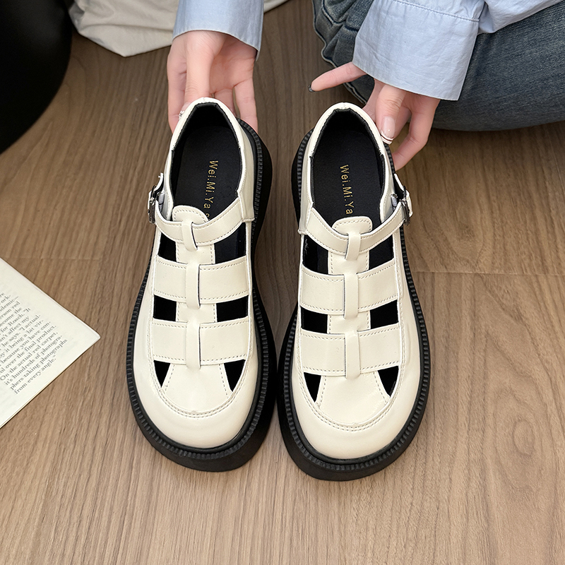 Womens Platform Sandals Outdoor Wear 2026 Spring Summer New Arrival Fashion Versatile Woven Hollow Out Casual Closed Toe Roman Shoes