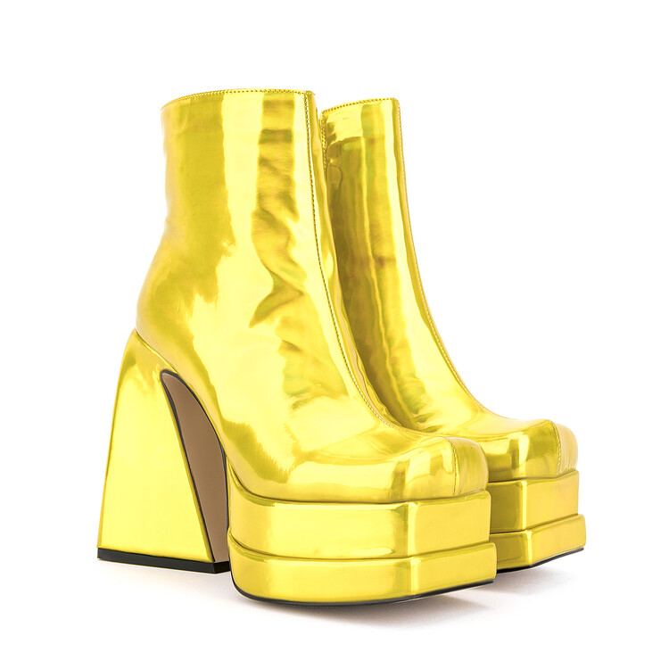 Super High Heel Platform Square Toe Booties Gold