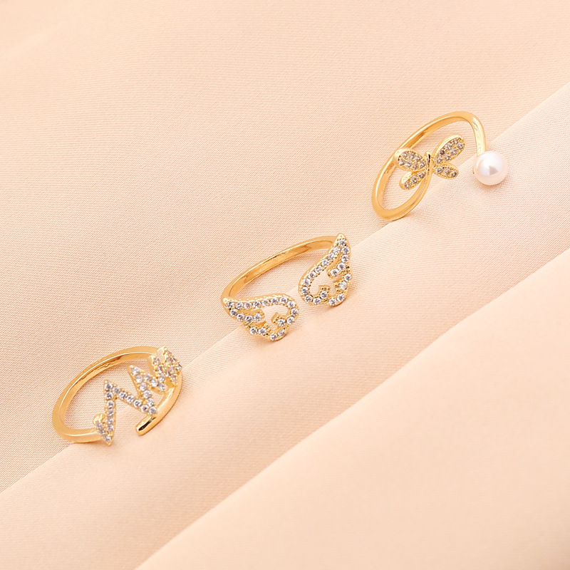 Full Diamond Lightning Angel Butterfly Ring Female Personality Trend Fashion Jewelry
