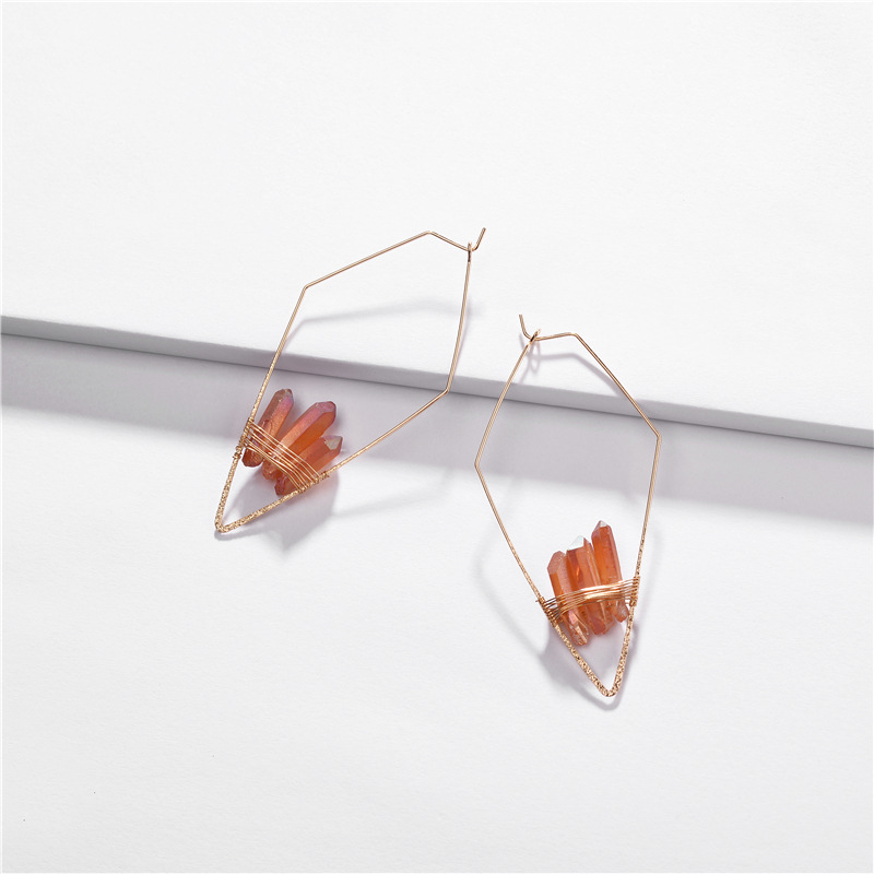 Copper Wire Geometric Arrow Original Crystal Columnar Tooth Stone Earrings