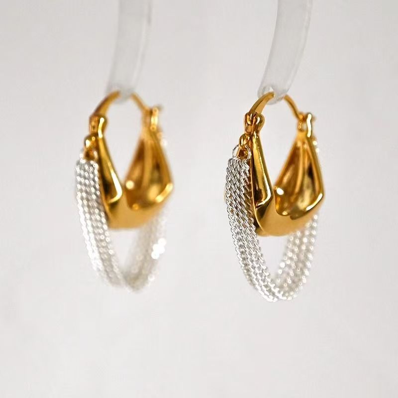 Chain Tassel Earrings Women Gold Silver Two Tone Ear Cuffs Fashion Jewelry
