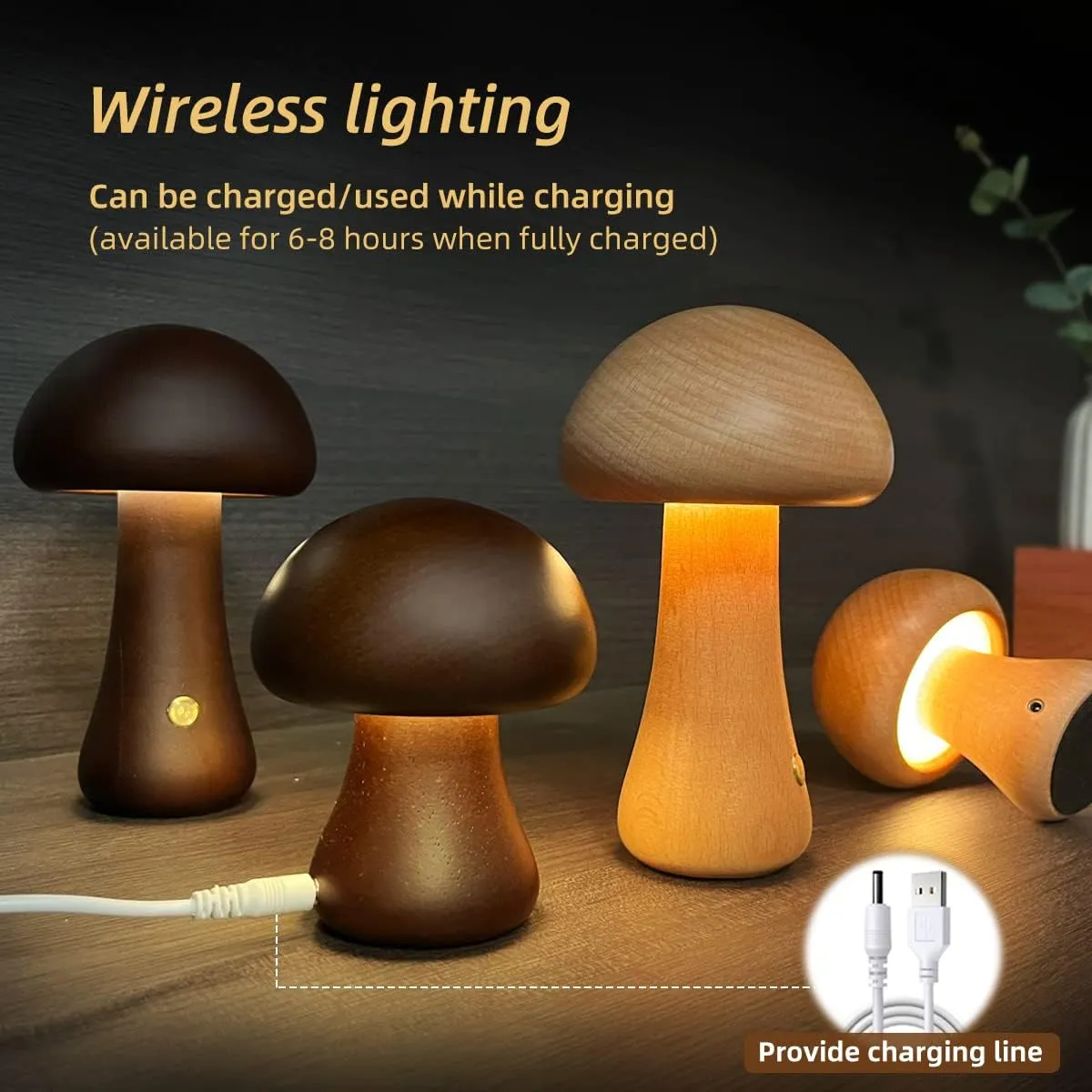 INS Wooden Cute Mushroom LED Night Light With Touch Switch Bedside Table Lamp For Bedroom Childrens Room Sleeping Night Lamps Home Decor – image 3