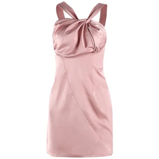 Solid Color Sling With French Dress Slim Fit Pink - Shop at LoveMi