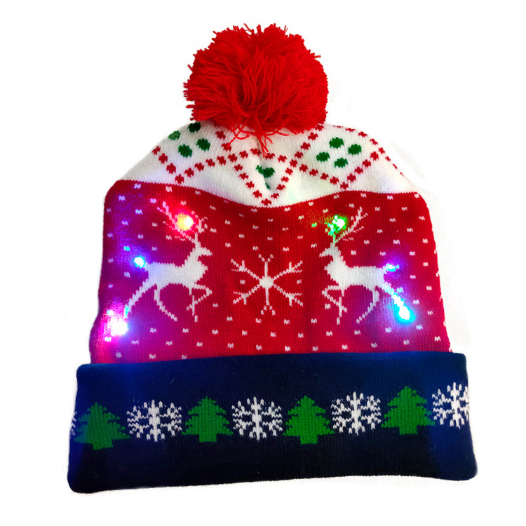 LED Christmas Hat Sweater Knitted Beanie Christmas Light Up Knitted Hat Christmas Gift Kids Xmas New Year Decorations C One Size - Shop at LoveMi
