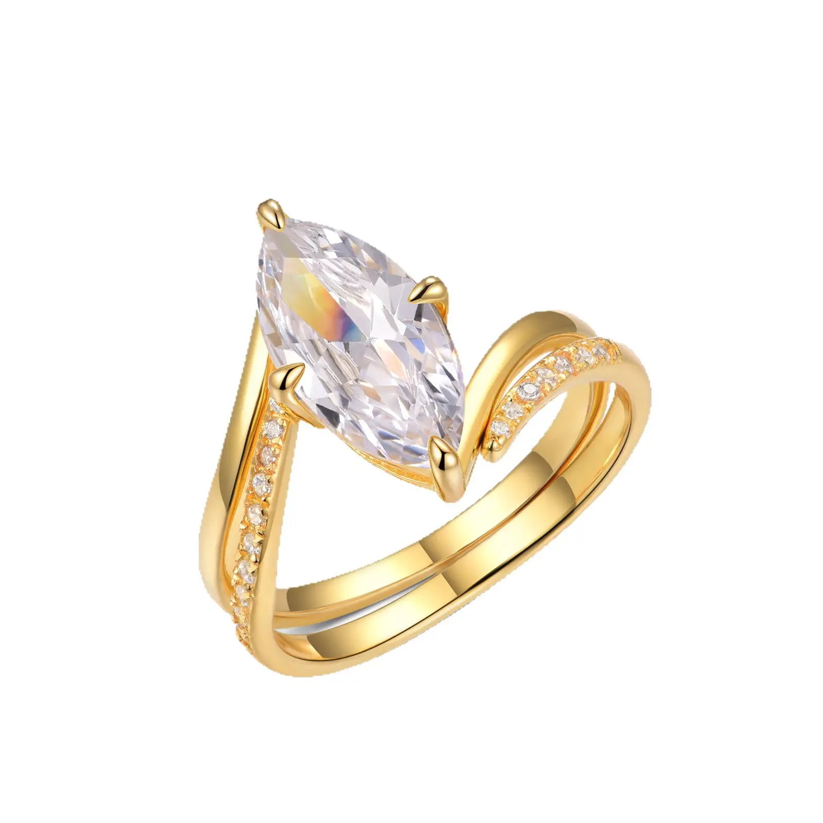 S925 Silver Gold Plated 7x14mm Marquise Moissanite