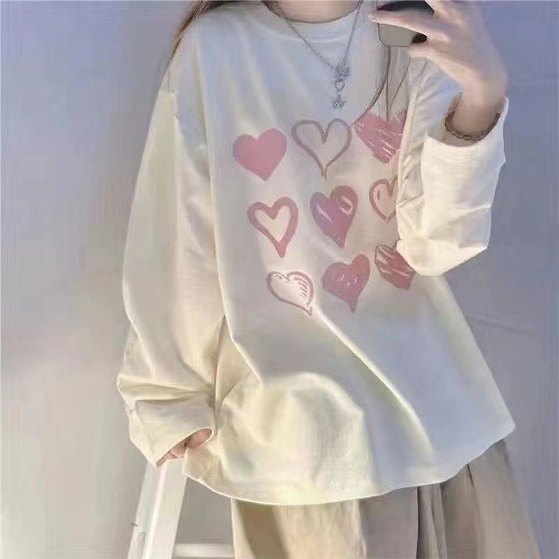 New Personalized Printed Loose And Versatile Long Sleeved T-shirt For Women
