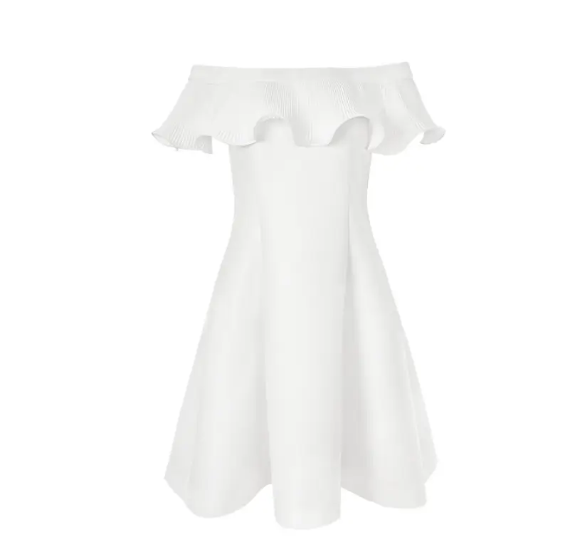 White Temperament Ruffled One-neck Off-the-shoulder Dress