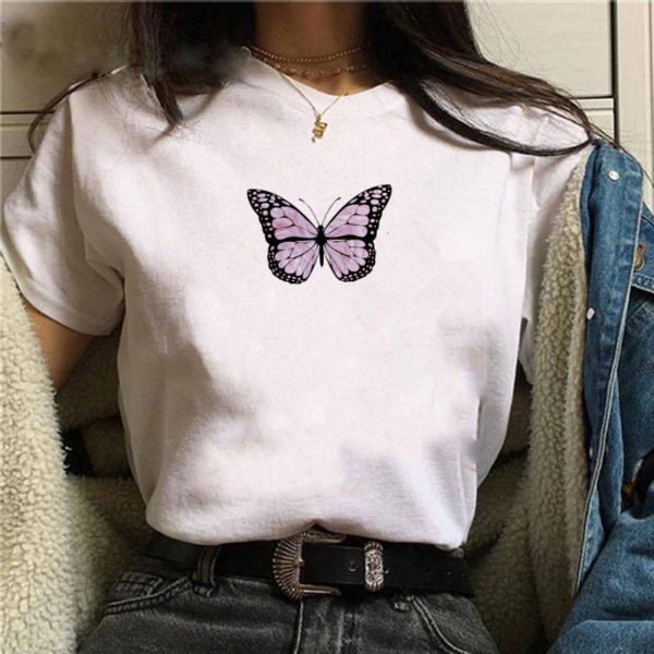 Title 6, Butterfly Letter Print Loose Casual Ladies Shor...