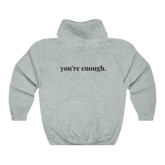 You're Enough Printed Back Casual Hooded Pocket Sweater Grey - Shop at LoveMi