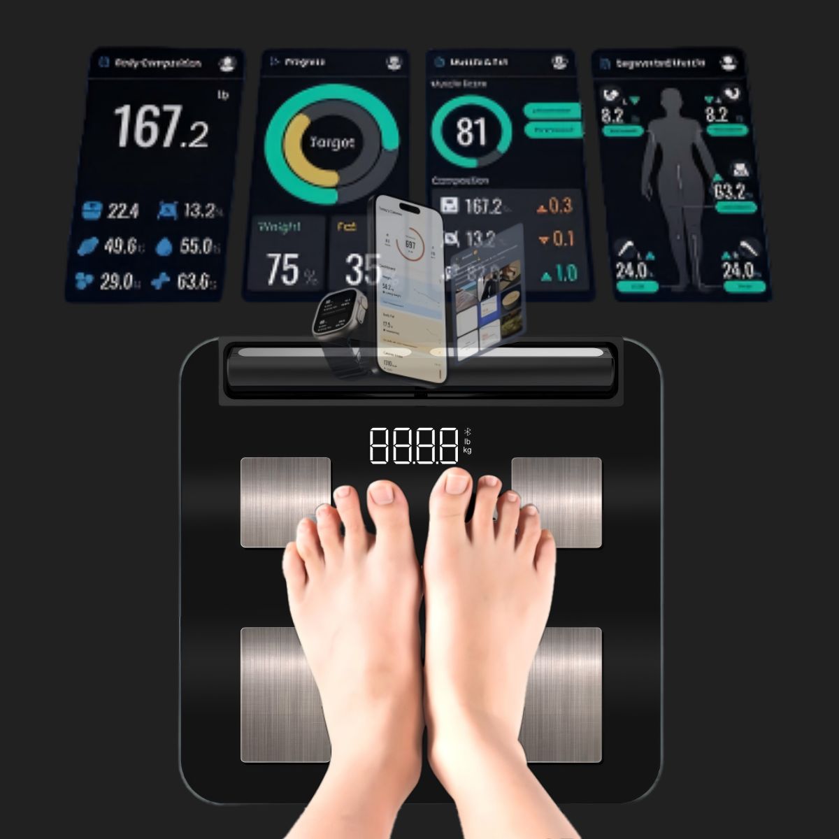 Smart Scale For Body Weight, Body Pod Scale, 8-Electrode Body Composition Scale With BMI, Body Fat, Muscle Mass, Digital Bathroom Scale With Larger Pl