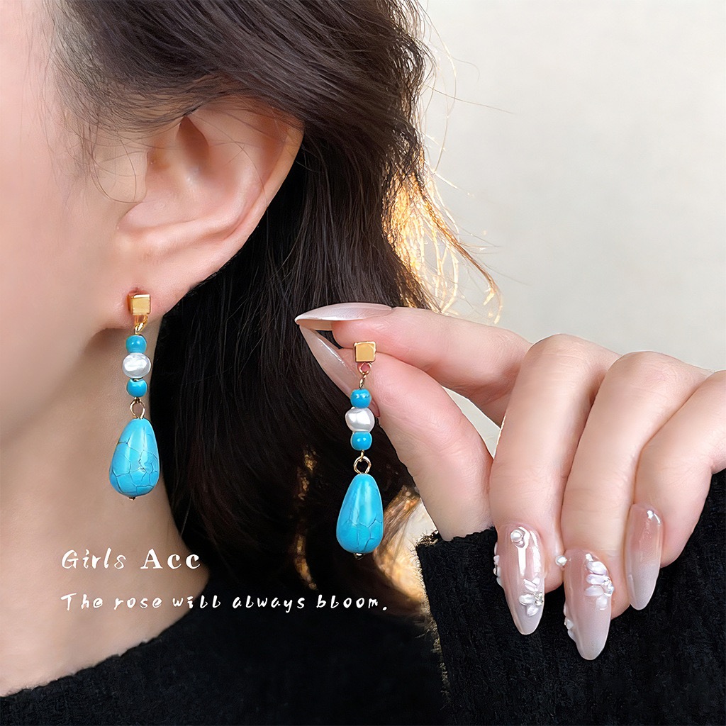 Synthetic Turquoise Stud Earrings, picture 3 of 5