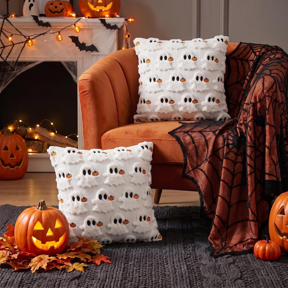 Halloween Ghost Cream White Throw Pillow
