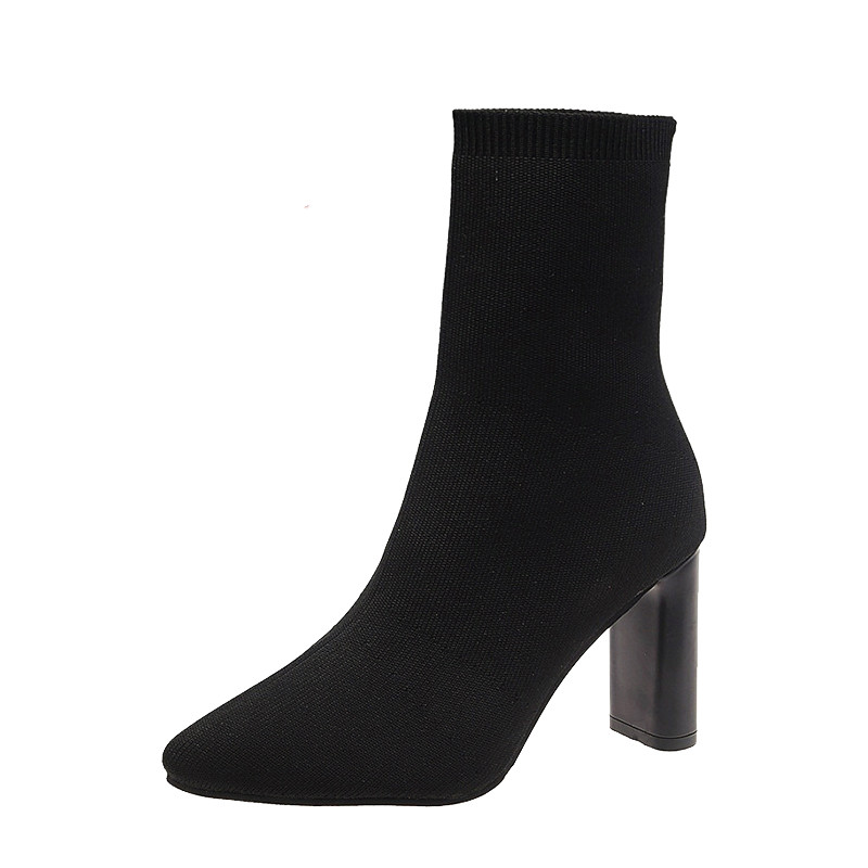 Short Tube Stretch Yarn Pointed High Heels