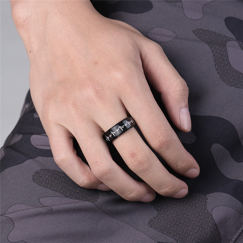 Title 3, Titanium Steel Rotating ECG Couple Ring Stainle...