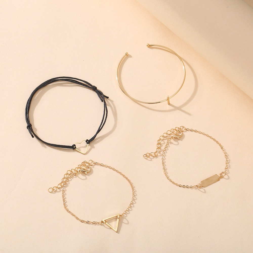 Creative Retro Simple Alloy Heart Shaped Geometric Bracelet 4-Piece Set