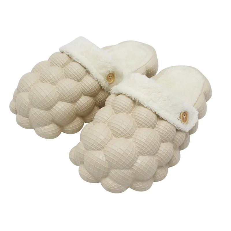Bubble Shoes With Plush Home Slippers Warm Lovers Couple Slippers Winter Fashion - Apricot