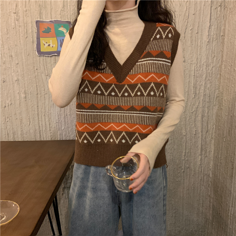 Spring And Autumn Retro Two Piece Women's Literature And Art Style Suit With Sweater,