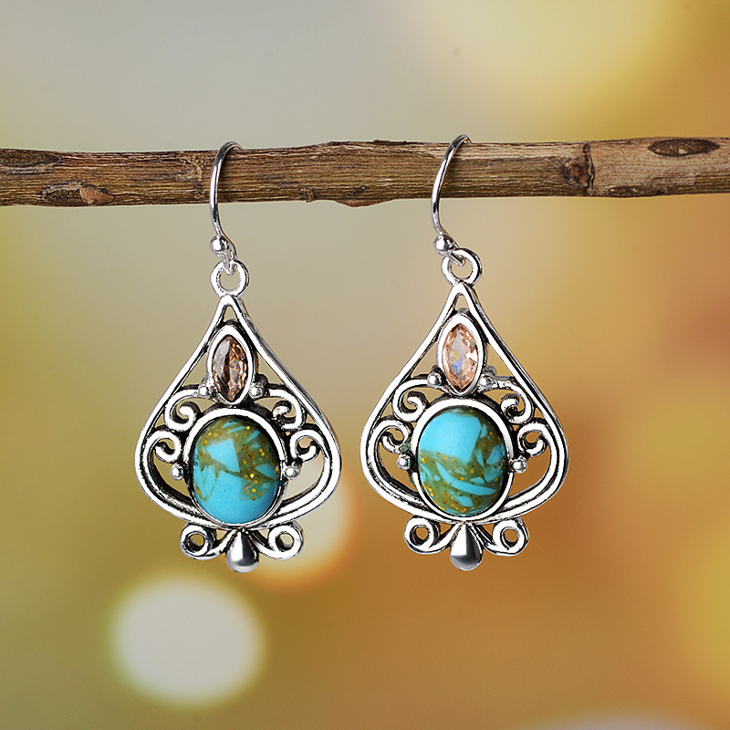 Title 4, Silver Water Drop Pear Shaped Turquoise Earrings