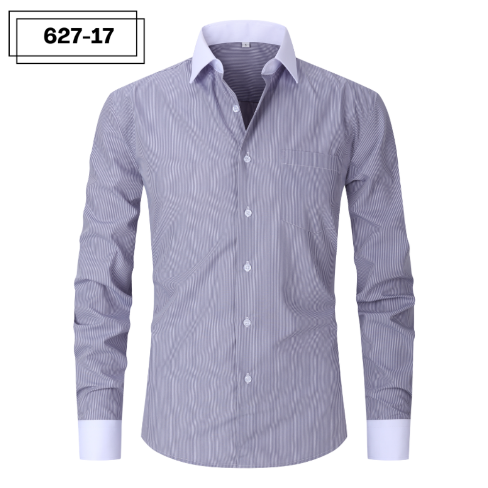 ["Men's dress shirt","Striped button-down","Long sleeve men's top","Formal shirt"]