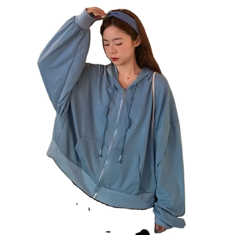 Autumn And Winter Batwing Sleeve Hooded Zipper Sweatshirt Cardigan Coat For Women