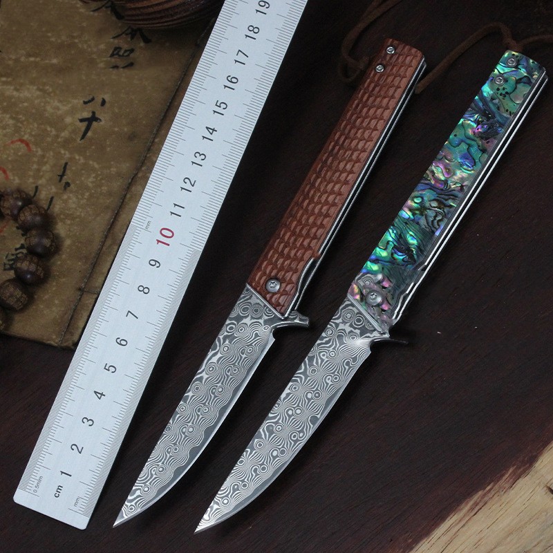 Title 6, Mini Draagbaar Damascus Outdoor Mes met Kleurig...