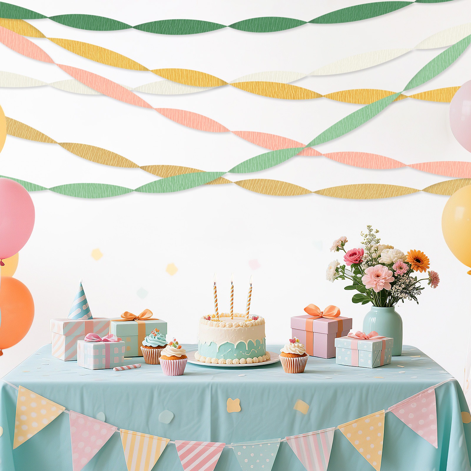 Wedding Party Crepe Paper Decorations, 6 Rolls Crepe Paper Streamers In Olive Green Brown Dark Green Gold Peach White Streamers For Bridal Wedding ...
