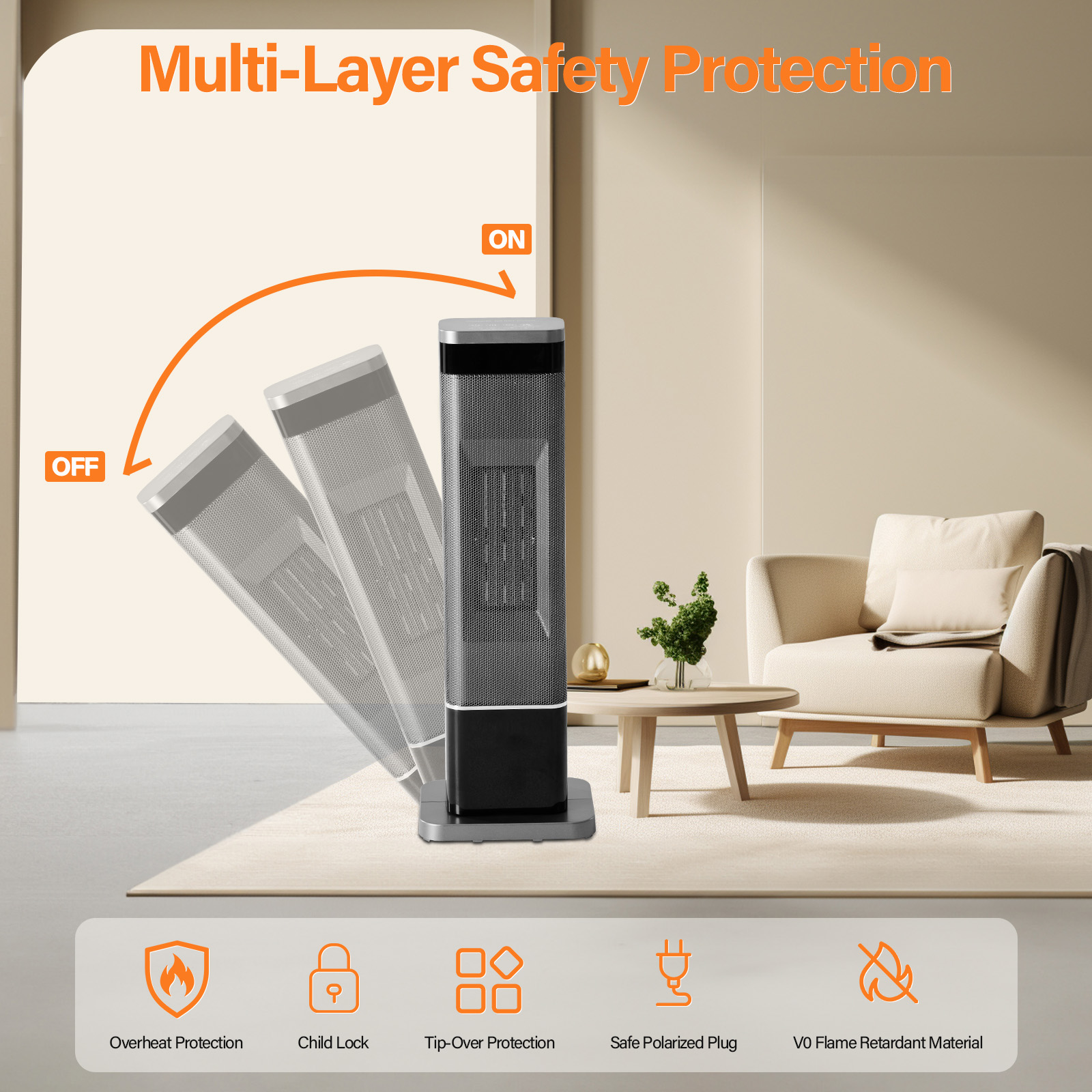 23inch Space Heaters For Indoor Use, Portable Heater With 7 Light Colors image 13