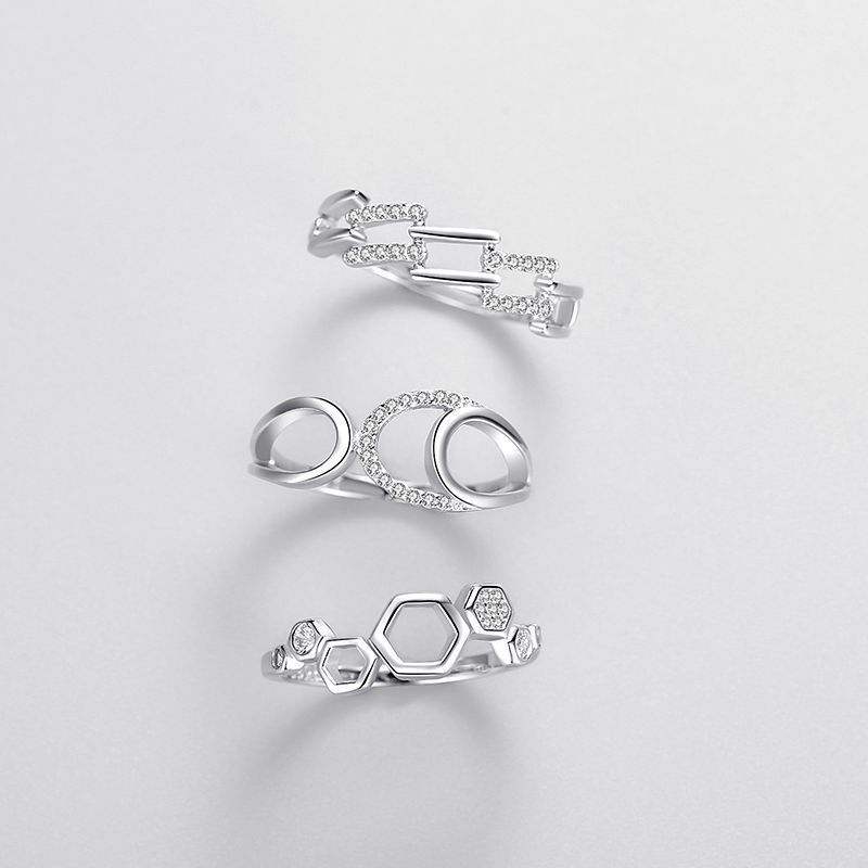 925 Sterling Silver Honeycomb Ring Hexagon Index Ring