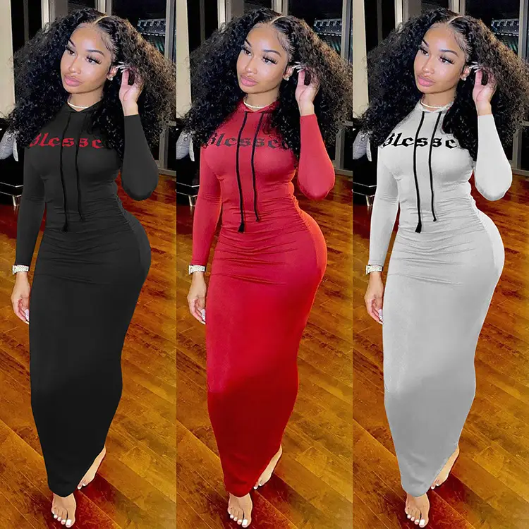 Ladies Hooded Solid Color Pleated Dress