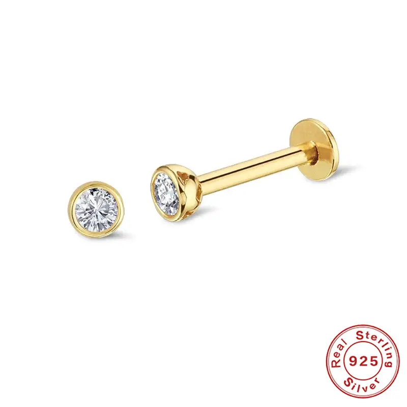 S925 Sterling Silver Diamond Body Piercing Flat Head Thread Ear Bone Stud European And American Geometric Minimalist INS