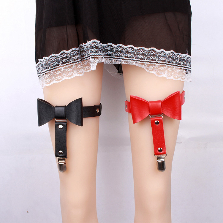 Harajuku Punk Pu Leather Single Bow Leg Chain Jewelry