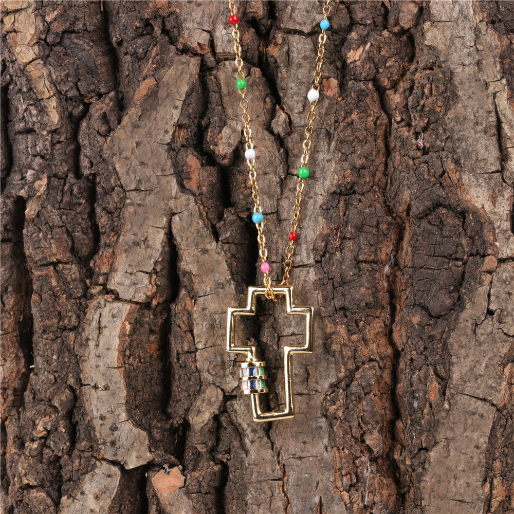 Diamond Personalized Hollow Cross Necklace Stainless Steel Gold Plated